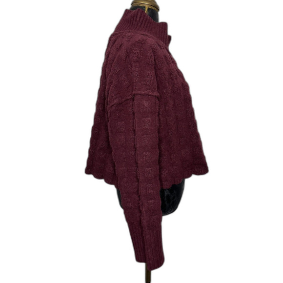 Free People Soul Searcher Sweater Wine Heather Mock Neck Medium Cozy Chunky Knit - Picture 4 of 8